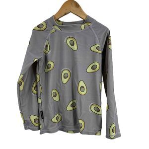 Tiny Tribe Grey Avocado Print Long Sleeve Rashguard‎ Swim Shirt Unisex Size 5
